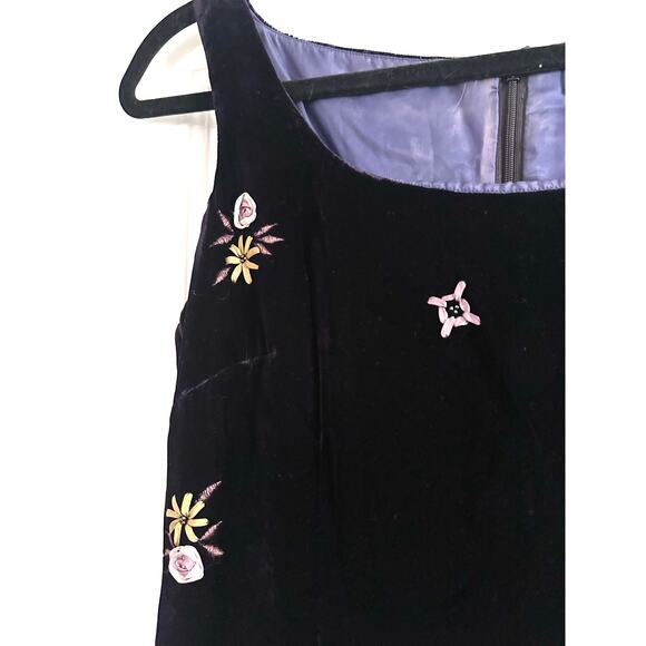ANN TAYLOR Vintage Dark Purple Velvet Silk Embroidered Beaded Floral Dress Sz 4 - Picture 3 of 4